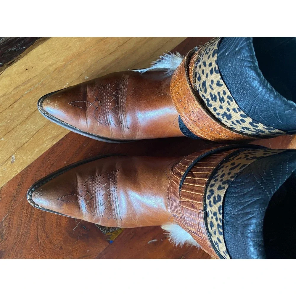 Brown upcycled western cowboy‎ boots women's size 9